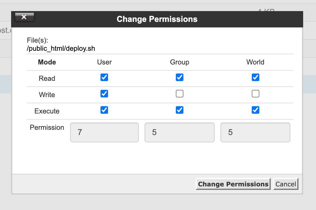 Cpanel File Permisson Dialog